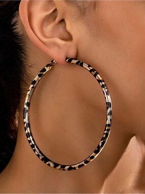 Leopard Print Oversized Hoop Earrings | Statement Animal Print Hoops